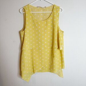 Soft surroundings yellow polka dot tank blouse shirt size medium